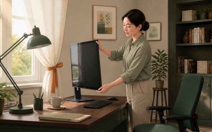 화면 밝기와 조명을 조절하는 컴퓨터 작업환경